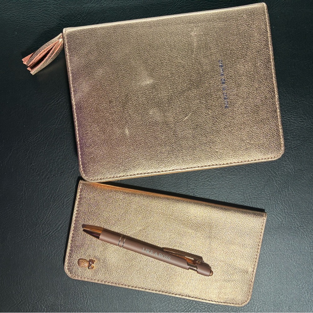 RoseGold zipper closed notebook with LIKE A BOSS pen and foldable wallet